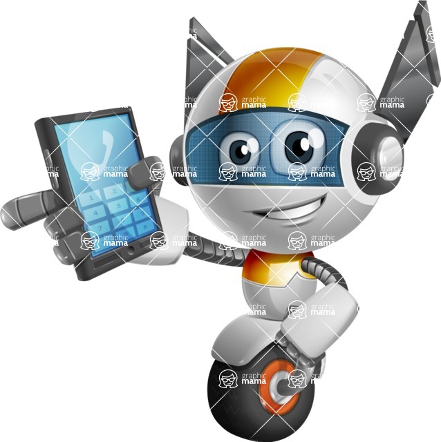 Cute robot cartoon character - 112 stock vector images - Cute robot cartoon character with a smartphone - stock vector graphic image